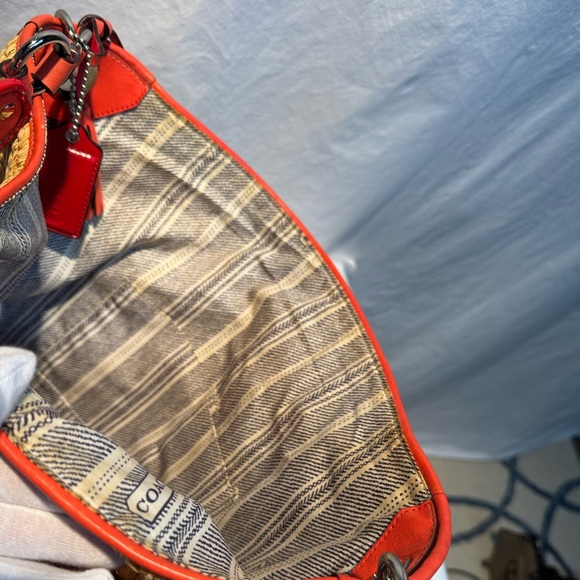 Vintage Large Raffia Hobo Coach Straw/Leather Bag with Coral Trim - Picture 9 of 15